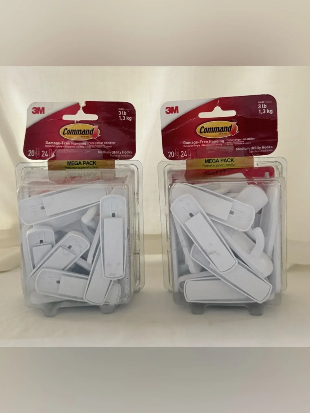 Commando White Medium Utility Hooks Mega Pack (2 Pack) Unopened